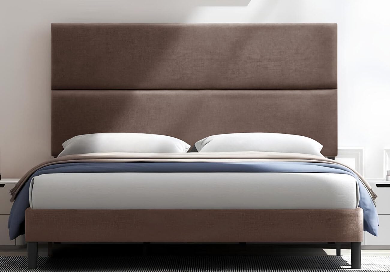 DecorQUALITY Cabecero de Cama Duo 135X70 CM Marrón- Cabezal Tapizado Acolchado de Tela Antimanchas - Cabecero Premium Dormitorio