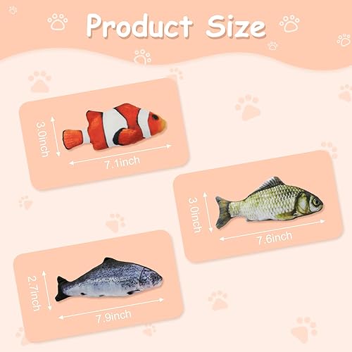 Miniatura 2 de Andiker Juguetes interactivos para gatos (3 unidades), juguetes rellenos de algodón con forma de pez para gatos de interior, juego de juguetes para