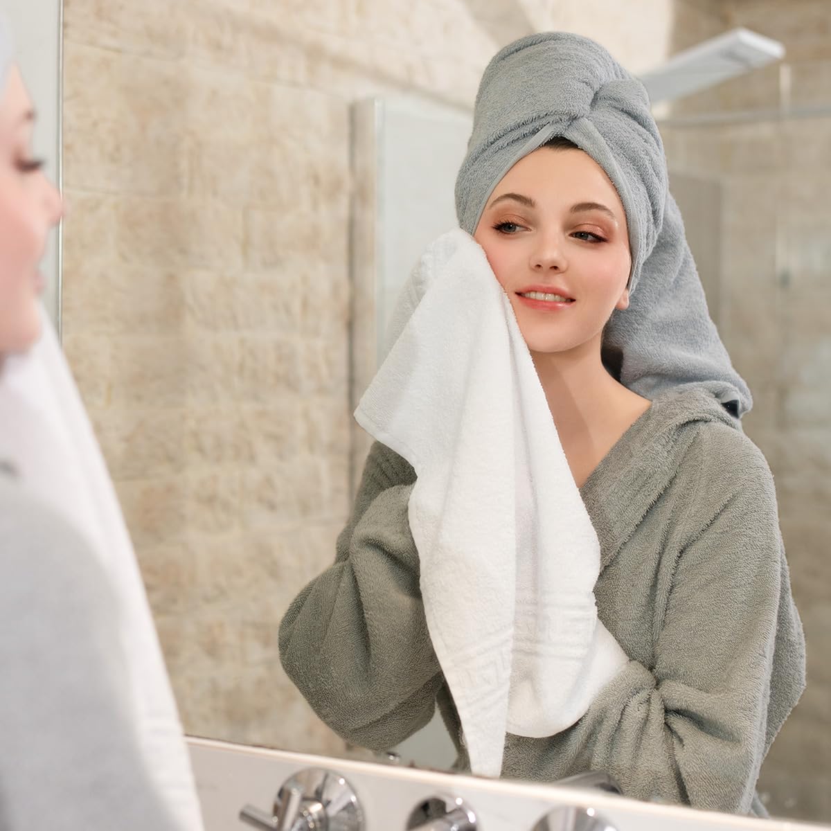 Ferò Set Asciugamani Bagno Grandi di Lusso 6 Pezzi, OEKO-TEX 100% Cotone Premium, 550 g/m², Ultra Morbido e Assorbente, 2 Asciugamani Doccia 70x140, 4 Asciugamani Viso 50x100, Tortora