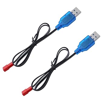 شاحن بطارية ليبو 3.7 فولت - قطعتان من كابل شاحن ليبو JST 1S مع قابس USB JST 2 Pin لبطارية سيارة RC وألعاب التحكم عن بعد والطائرات والقوارب والدبابات والمروحيات