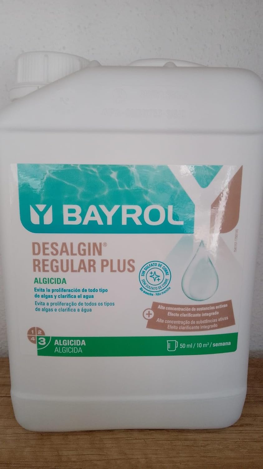Envase 3  L X 2 UN - Desaligin Regular Plus - Evita la formación y Desarrollo de Algas - Apto para Piscinas Familiares y Públicas, con Efecto clarificante