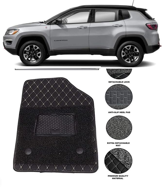 Image of MINANSH Foot Mats /Floor Mats Compatible with Nissan Kicks - 7D Luxury Leather Washable Car Floor Mat- (Black with Beige)