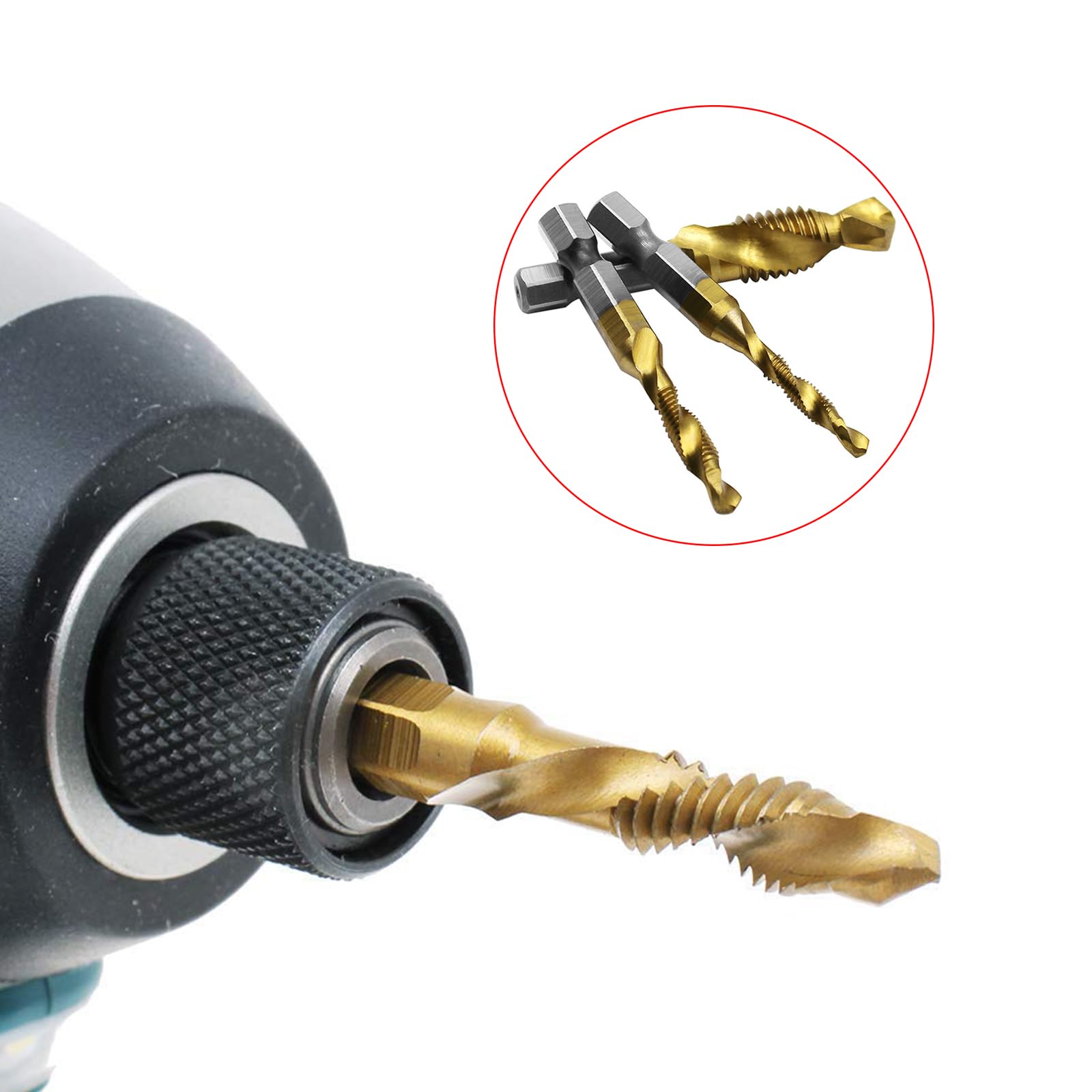 4341 Plated Long Shank Tap Set (6pcs) High Speed Steel Drill BitsM3x0.5 M4x0.7 M5x0.8 M6x1 M8x1.25 M10x1.5