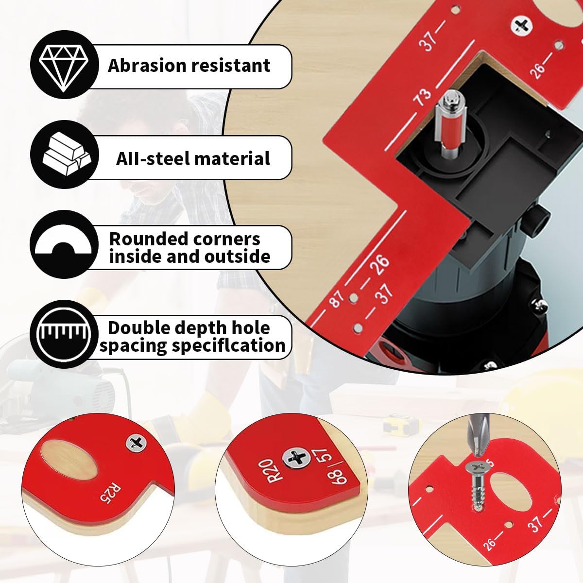 Invisible Embedded Cabinet Door Handle Template Tool, Router Corner Radius Template R20/R25, Aluminum Alloy Handle-Free Slotting Locator Jig for Wardrobes and Kitchen Cabinets with a Pair of Fasteners