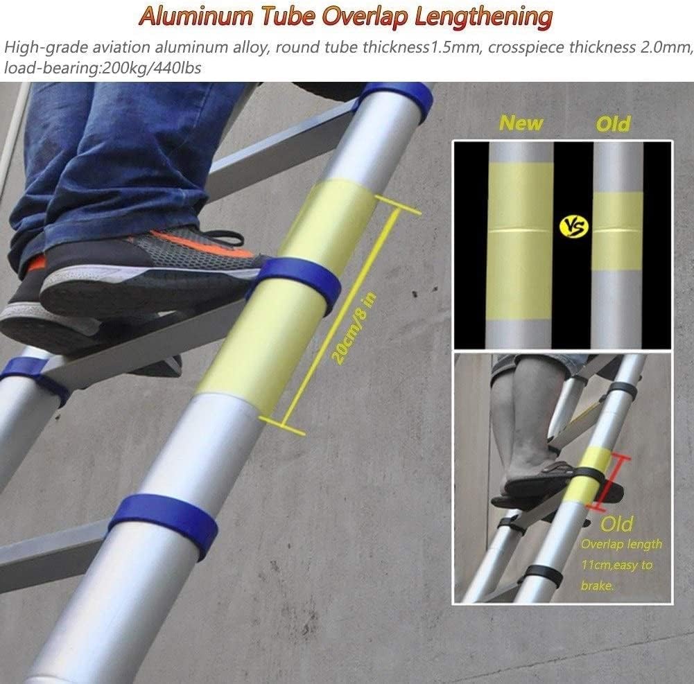 OKUOKA Collapsible A-Frame Telescoping Ladder with Wide Top Platform & Wheels, Household Daily & Attic? Telescopic Extension Ladders (Size : 2.05m+2.05m/6.7ft+6.7ft)