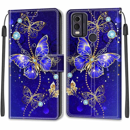 for Nokia C22 Case, PU Leather Wallet Book Flip Folio Stand View Cover Pouch Compatible with Nokia C32 Phone Case - Butterfly