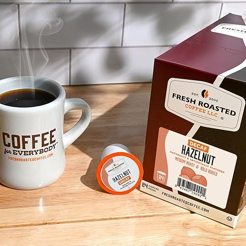 Miniatura 3 de Fresh Roasted Coffee - Cápsulas de café descafeinado sabor a avellanas, compatibles con sistema de cápsulas K-Cup, 24 unidades