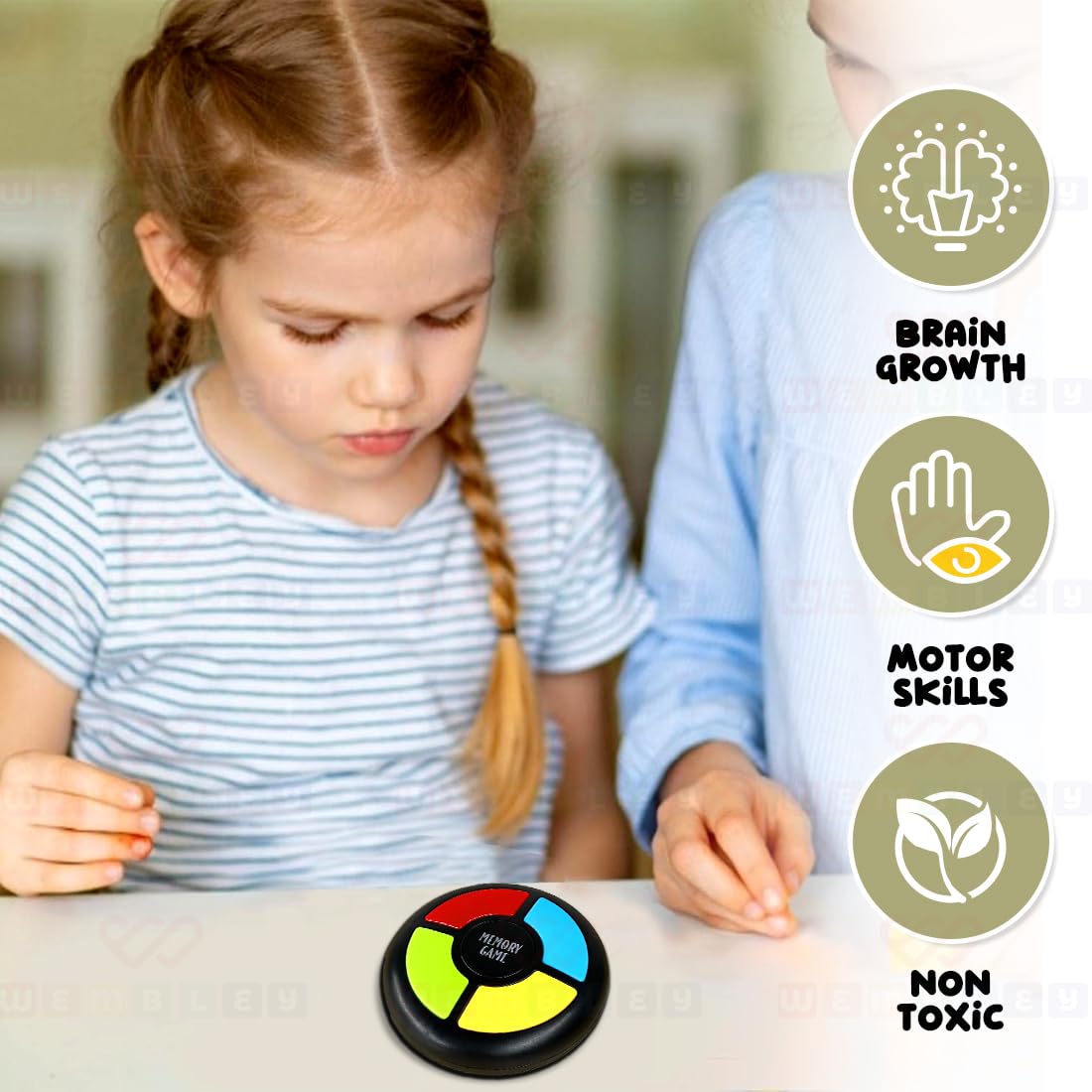 Wembley Glow Quest Memory Handheld Game (Circle)| Interactive Fun Game for Kids| Indoor Game with Lights and Sounds| 30-Level Brain Challenge| Birthday Gift for Boys & Girls Ages 7 & Up (Multicolor) 1
