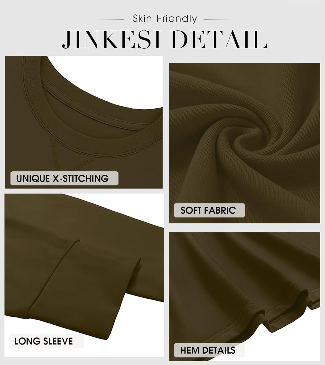 JINKESI Womens Long Sleeve Crewneck Cropped Sweatshirt Soft Loose Pullover Tops Fall Outfits - Image 6