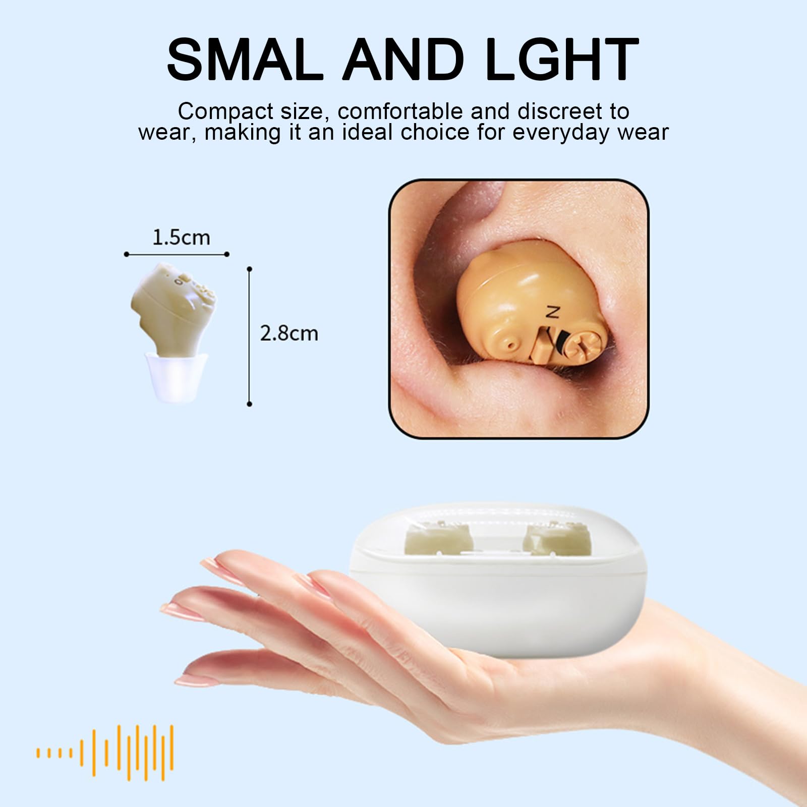 Mini dispositivo audio invisibile per adulti e anziani, dispositivo audio ricaricabile con custodia di ricarica, design invisibile in-ear, potenziatore vocale, vestibilità comoda (bianco)