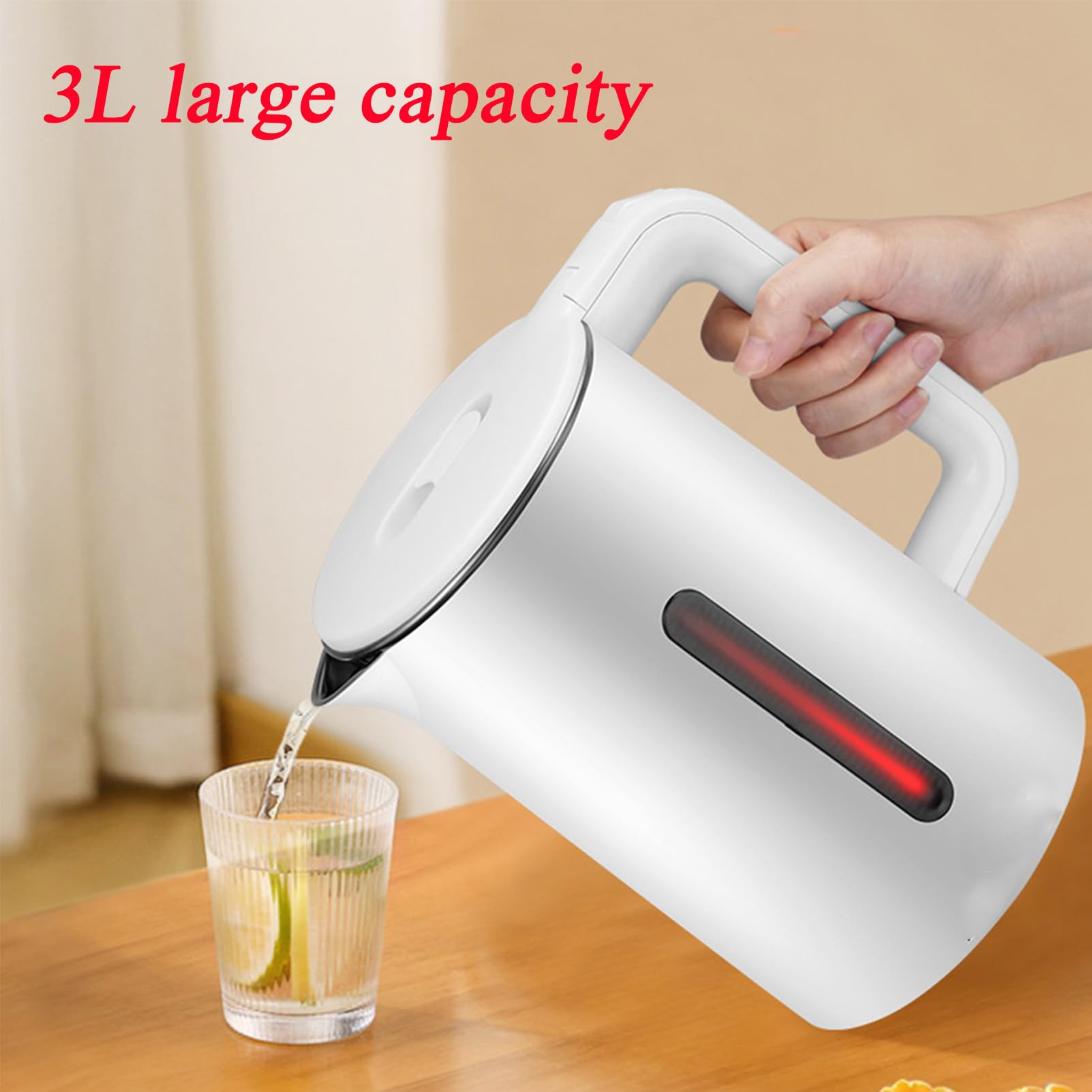 Hervidor eléctrico de acero inoxidable cepillado, 3 L, 1500 W, apagado automático, color verde, 3 L