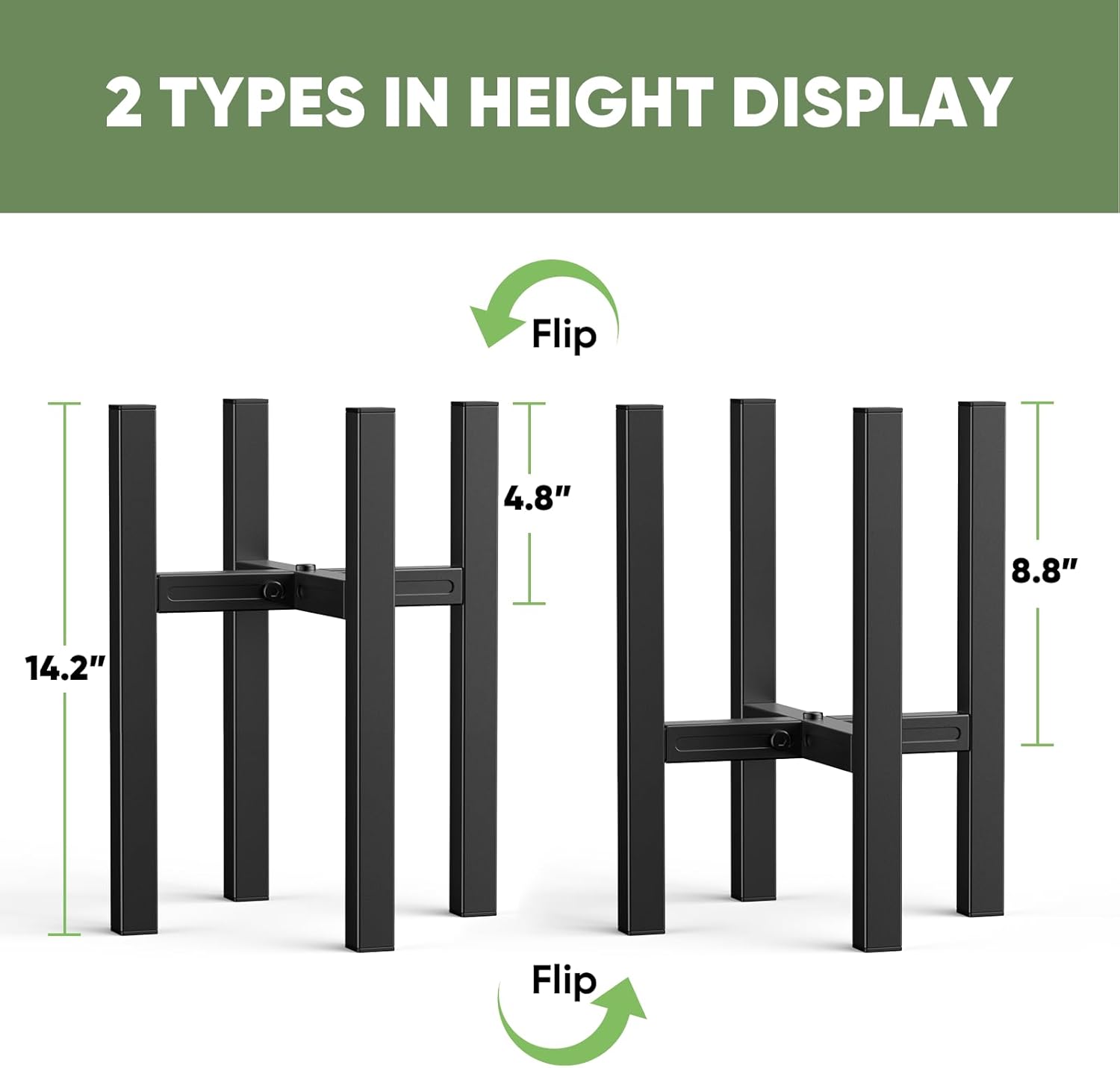 MUDEELA Plant Stand for Indoor and Outdoor: Adjustable Width Fits for 8-12 Inch Pots - Metal Heavy Duty Plant Stand Holder Up to 200lbs, 14.2 Inch Single Tier Planter Stand, Dark Black, 2 Pack (Without Pot)