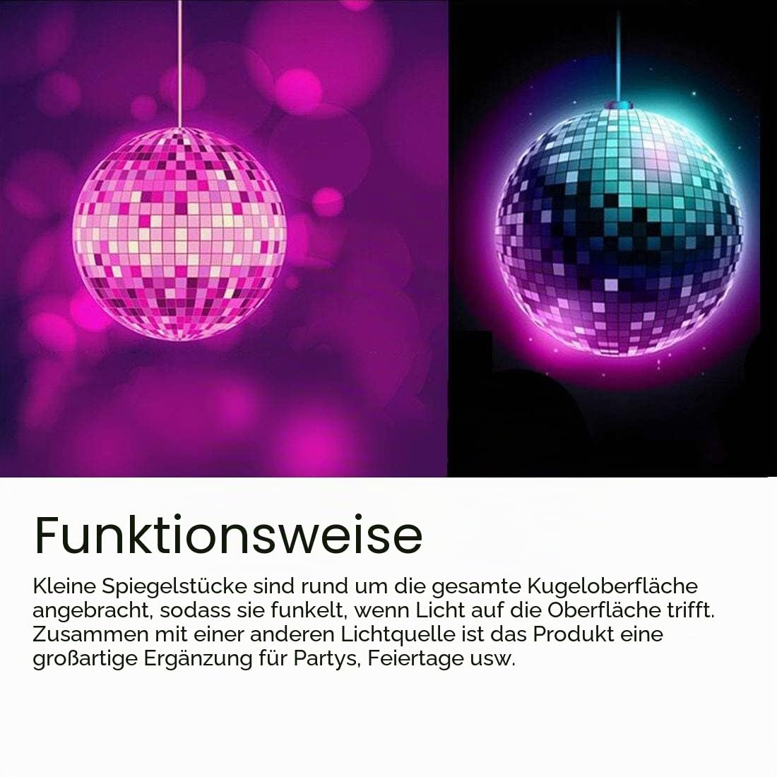 Spiegel-Discokugel, 20 cm, ideal für Partys oder DJ-Lichteffekt, Weihnachten