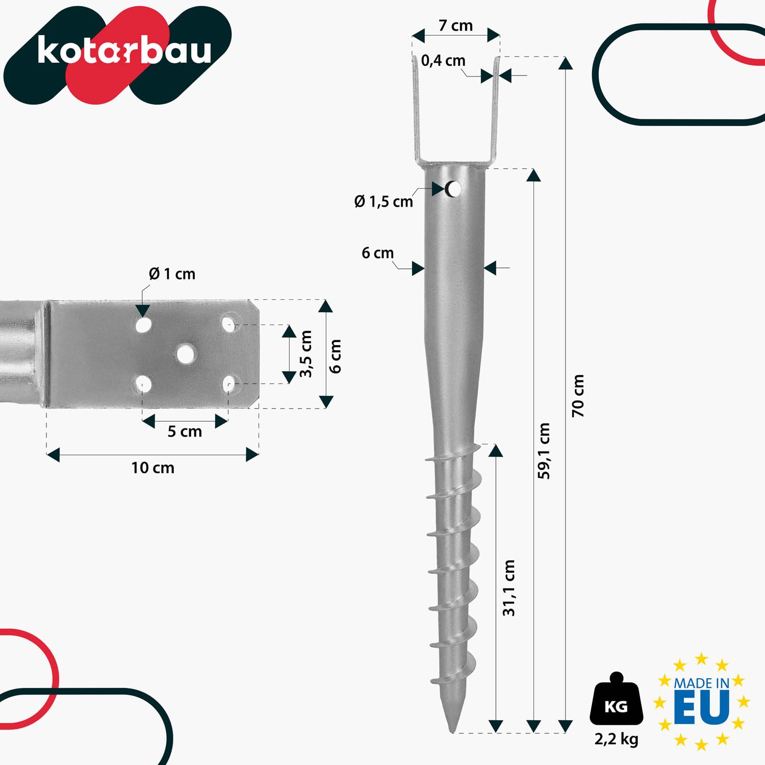KOTARBAU® 4 Stk. U Pfostenträger zum Einschrauben 70x700mm verzinkter Stahl Einschlaghülse Einschlagbodenhülse Pfostensockel U-Bolzen Erdanker Erdungsspieß Anker Holzpfosten Pavillon-Zäune Gartenzaun