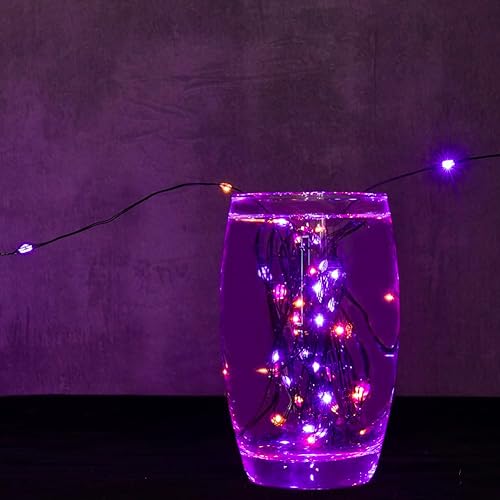 Miniatura 8 de Guirnalda de luces de Halloween de 100 pies, 300 LED, impermeable, enchufable, color morado y naranja, con control remoto, 8 modos para interiores o