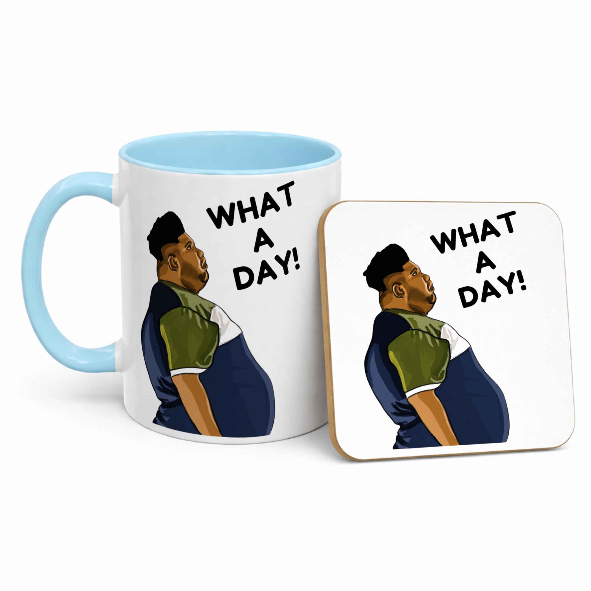 Funny What A Day Work Mug, Novelty Harvey Price Viral Meme, Office Humour Coffee Cup, Bad Day Mug, Gift for Colleague, Friend, Him or Her (Mug & Coaster Set, 11oz Baby Blue) — image 1