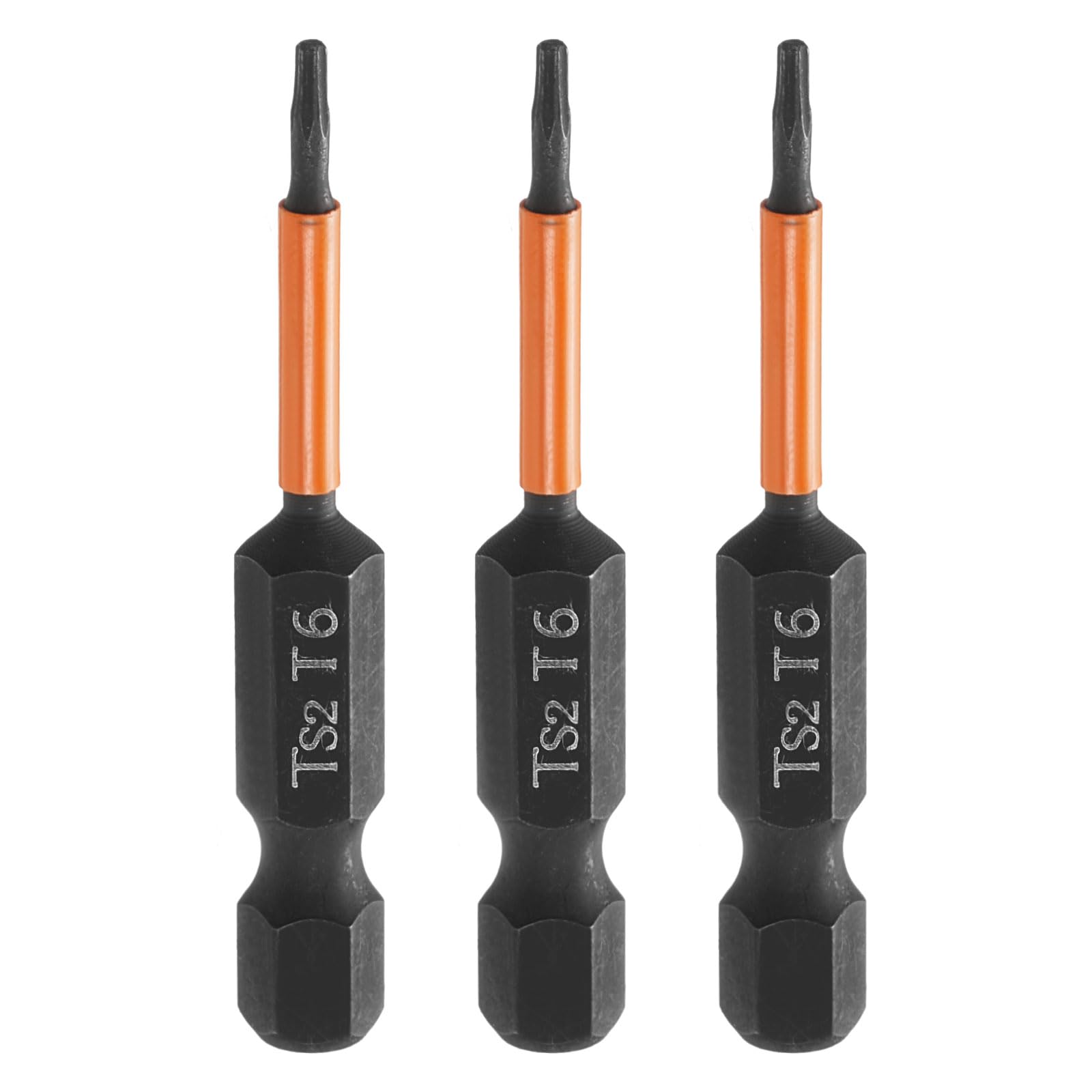 sourcing map 3pcs T6 Torx Head Screwdriver Bit 2" (50mm) Long 1/4" Hex Shank Magnetic No Hole Tamper Proof 6 Point Star Screw Driver Drill Bits Phosphate S2 Steel Industrial Power Tools