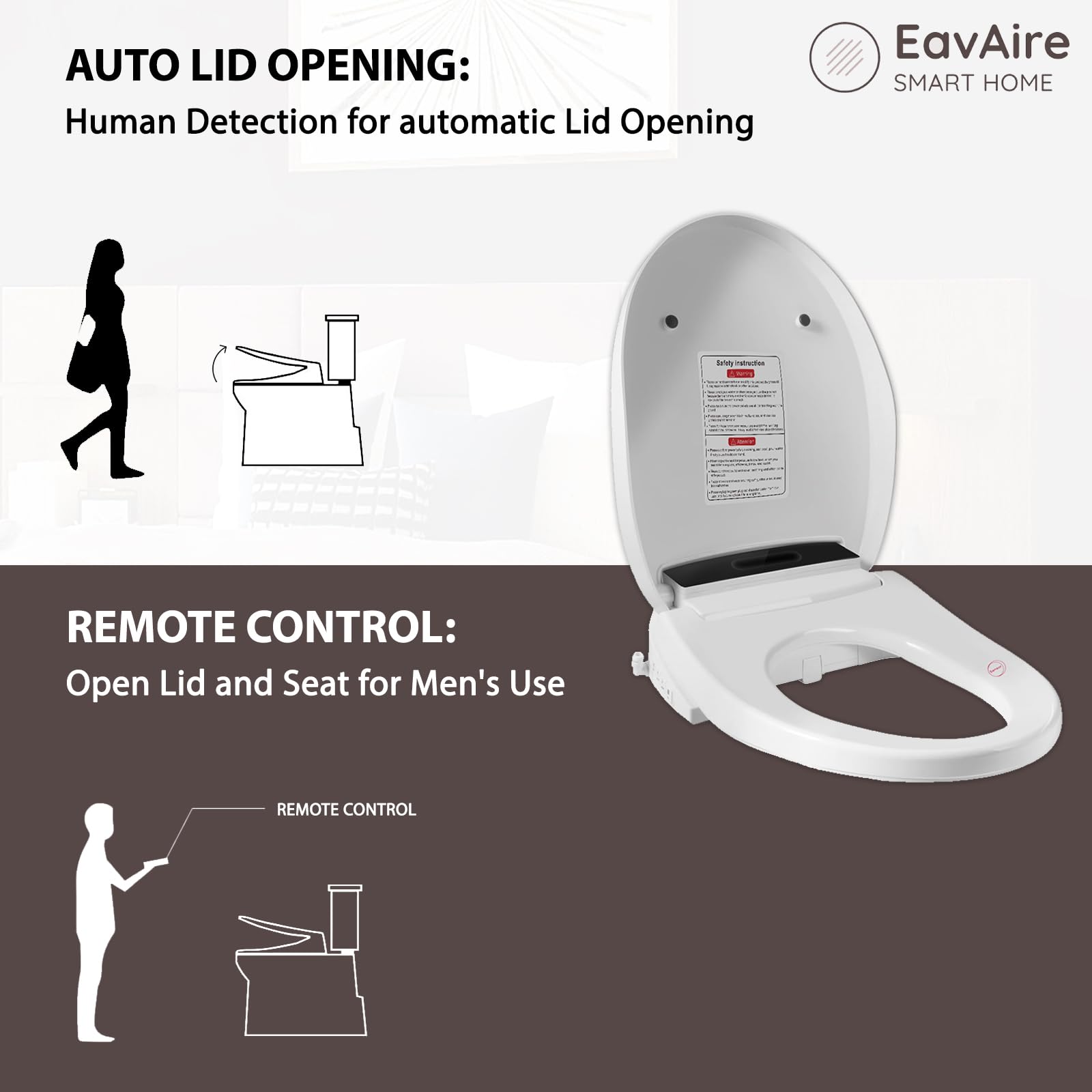 Sedile WC elettrico intelligente bidet con coperchio a chiusura lenta, sedile riscaldato istantaneo, LCD, pressione dell'acqua e temperatura regolabili, doppia posizione, ugello autopulente,