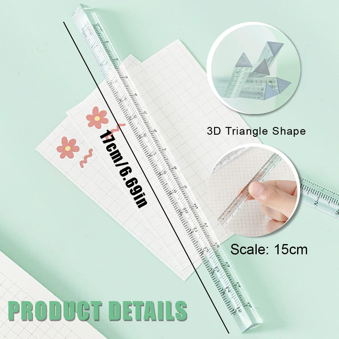 Regla de 2 piezas, triangular, regla de plástico, regla de 15 cm, regla de precisión flexible transparente, herramienta de medición, regla de precisión flexible, regla de plástico transparente