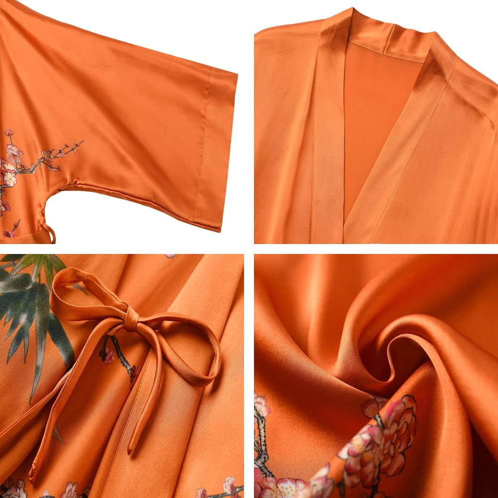 Ledamon Women's 100% Silk Kimono Short Robe - Image 3
