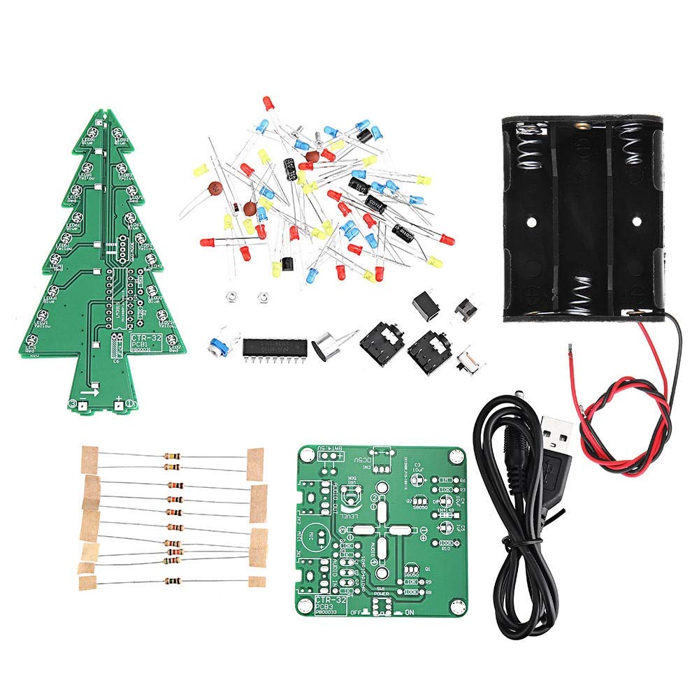 Kit DIY Électronique Arbre de Noël LED Trois Couleurs avec Commande Vocale