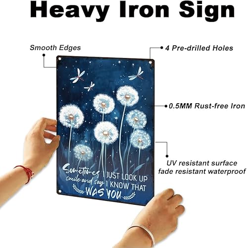 Miniatura 3 de Letrero de metal retro de diente de león en la noche, decoración de pared de 8 x 12 pulgadas, diseño de libélula de diente de león, póster