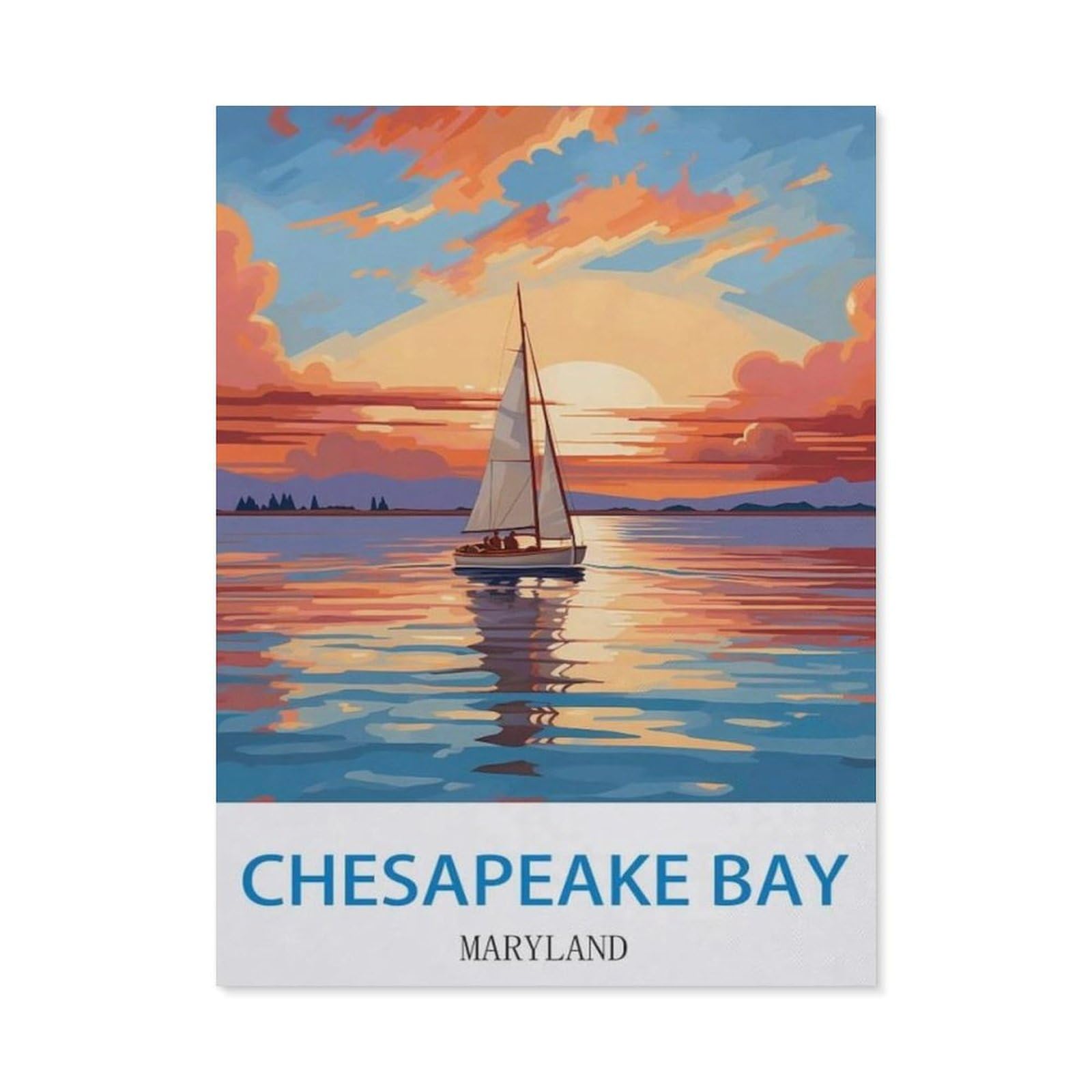 BEAYODKP Diamond Painting，Chesapeake Bay Maryland，Round Full Drill Acrylic Embroidery Cross Stitch Arts Craft Canvas Supply for Home Wall Decor Adults and Kids（50 x 60 cm/19.68 x 23.62 inches）-CM24