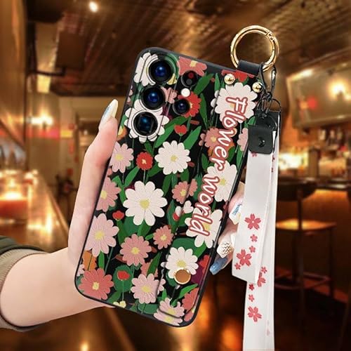 Phone Case Compatible with Samsung Galaxy S26 Ultra, Anti-knock Lanyard Waterproof Silicone Durable Oil Painting Flower Wrist St