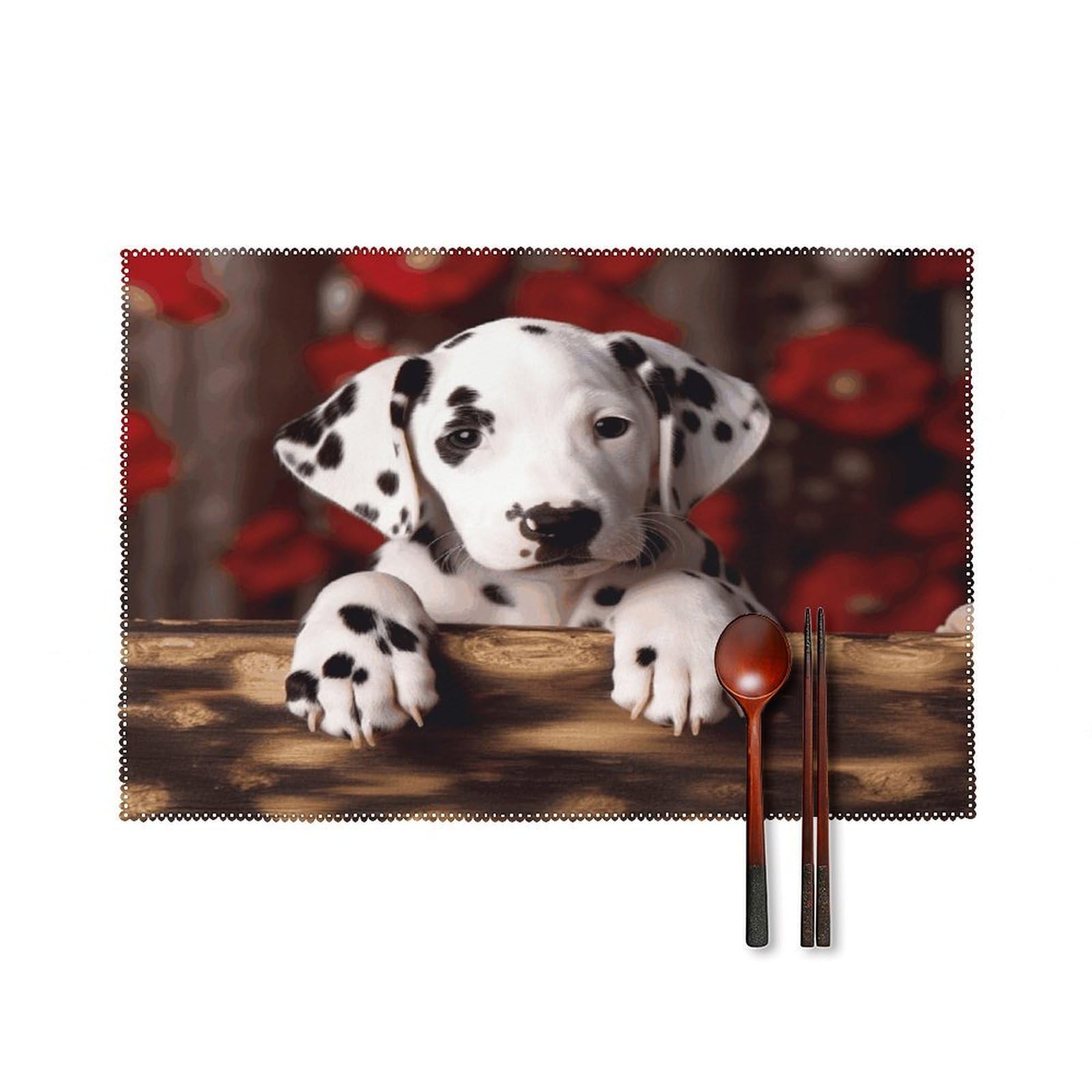Dalmatian Puppy Placemats Set of 4 Heat Resistant Non-Slip Place Mats Reusable Dining Table Mats Canvas Place Mat Anti-Fading Waterproof Placemats for Dining Table Decor