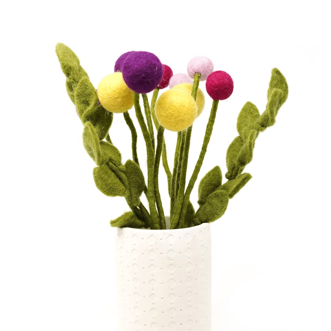 Én Gry & Sif Felt Flowers in Scandi Style - Elisa Bouquet-Alternative Artificial Flowers – Handmade, Fair Trade Certified Wool Felt Flowers in Yellow, Purple, Fushia, and Pink Arrangement