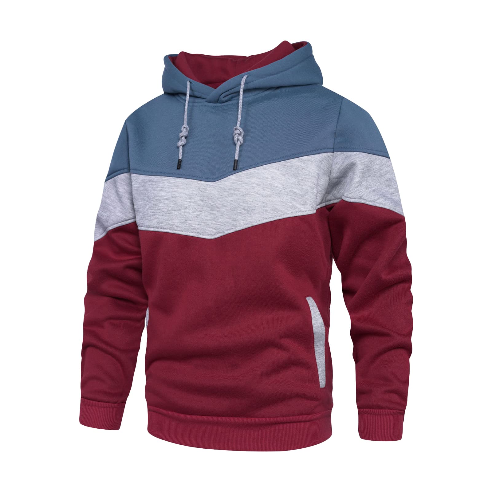 Maiyifu-GJ Camo Loose Fit Hoodies for Men Color Block Sport Hooded Sweatshirt Long Sleeve Contrast Color Pullover Hoodie (Blue 2,XX-Large)