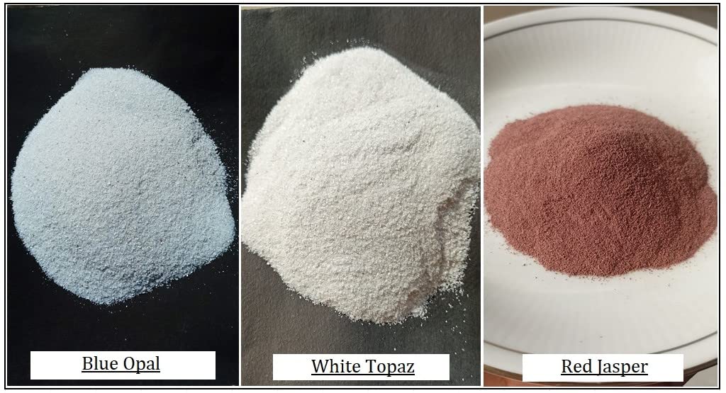Natural Gemstone Crushed Fine Powder -Set of 3, Opal, Topaz, Jasper Stone dust Powder, Great for Painting, Woodworking, Inlay Work and More - 150 Ct Each