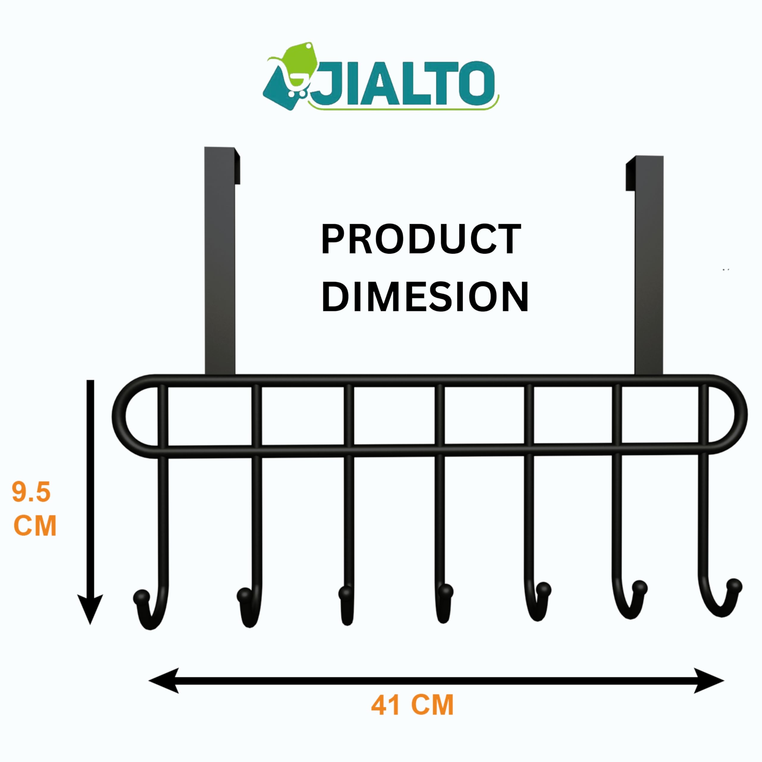 JIALTO Steel Over The Door Hook Hanger, Hanging Organizer Rack with No Hole Drilling Required for Bedroom, Bathroom & Kitchen Doors of Shirts, Belts, Towels with 7 Hook Rack (1 Black) - Image 2 thumbnail
