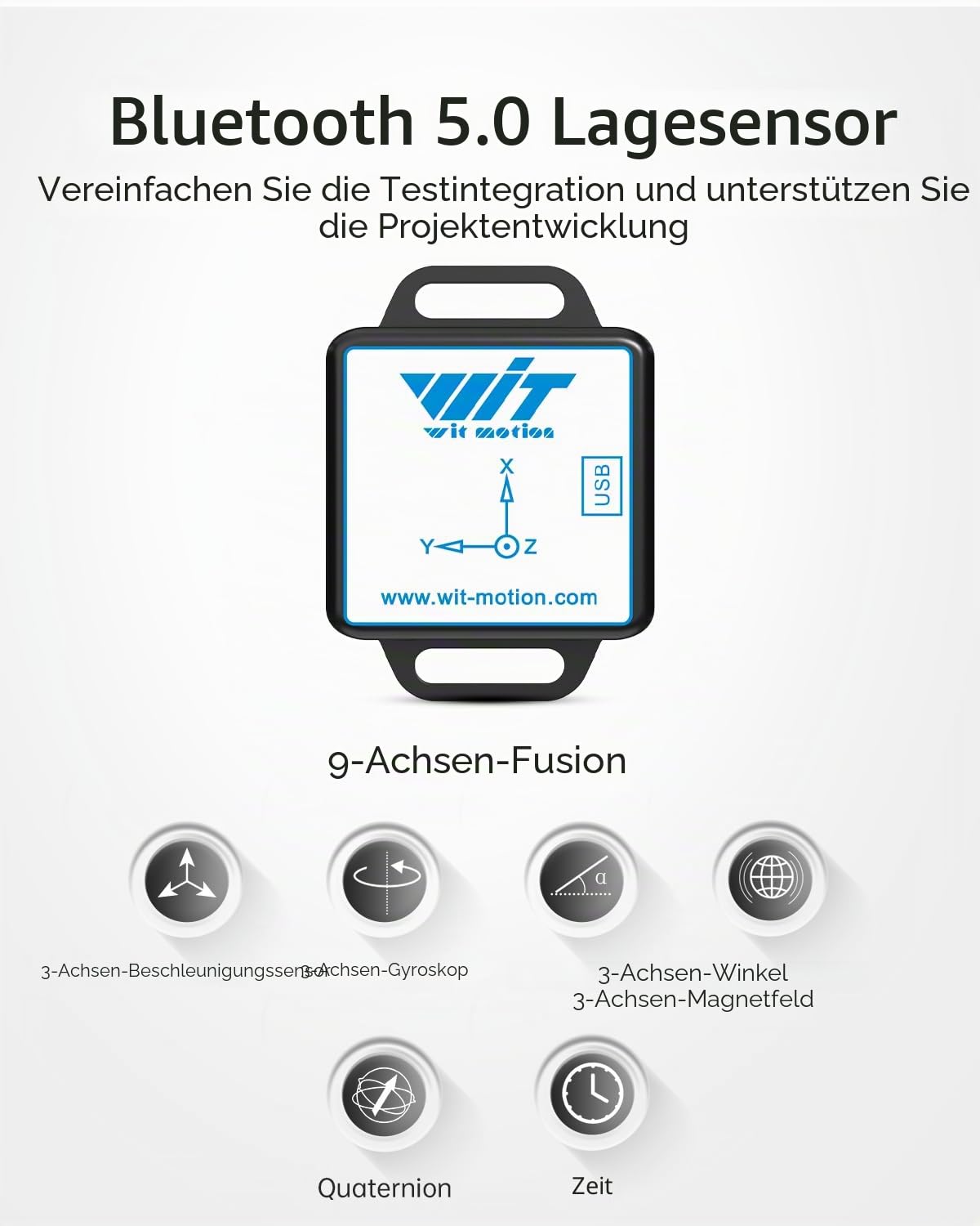 [Bluetooth 5.0 Beschleunigungsmesser-Logger] WT901SDCL-BT50 9-Achsen-Funkbeschleunigungssensor mit SD-Karte, 3-Achsen-Beschleunigungsmesser + Gyroskop + Magnetometer + Neigungsmesser, MPU9250 IMU