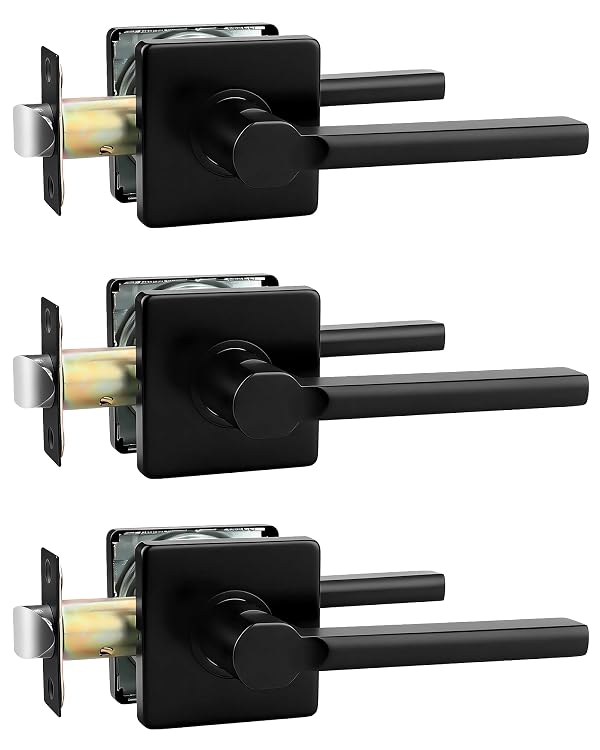 Probrico (3 Pack Passage Lever Black Door Handle Lock Non-Locking Keyless Square Lever for Hall and Closet with Matte Black Finish, for Right & Left Side Door Lock by Probrico - Used condition - US$28.05
