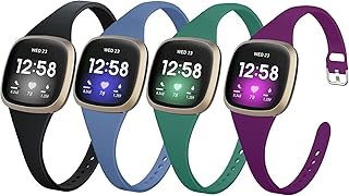 surundo for Fitbit-Sense 2/Sense-Bands/Fitbit-Versa-4/Versa-3-Bands for Women Men, Thin Slim Soft Silicone Bnad Narrow Sport Strap Replacement Wristband for Fitbit Sense 2/Sense/Versa 4/Versa 3