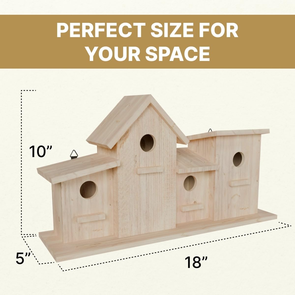 23 Bees 4 Hole Bird House for Outdoors/Indoors, Hanging Kit for Kids & Adults, Decorative Feeder for Bluebirds, Wrens & Chickadees, All-Weather Home Decoration (Wood, 4 Houses)
