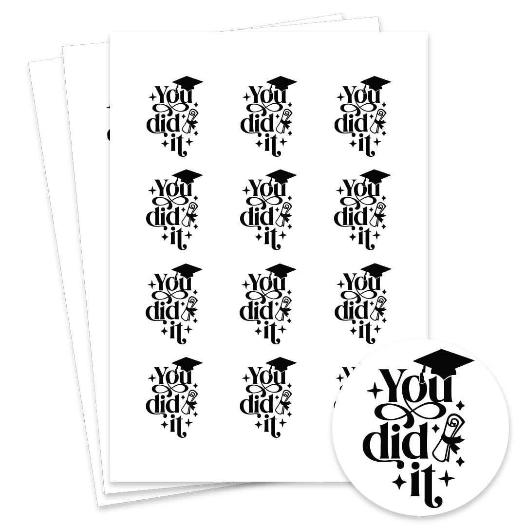 Partyrama.co.uk Multicolour Graduation You Did It Round Stickers – 60Mm Paper Stickers For Graduation Gifts, Cards, Scrapbooks – Pack Of 12 On A4 Sheet