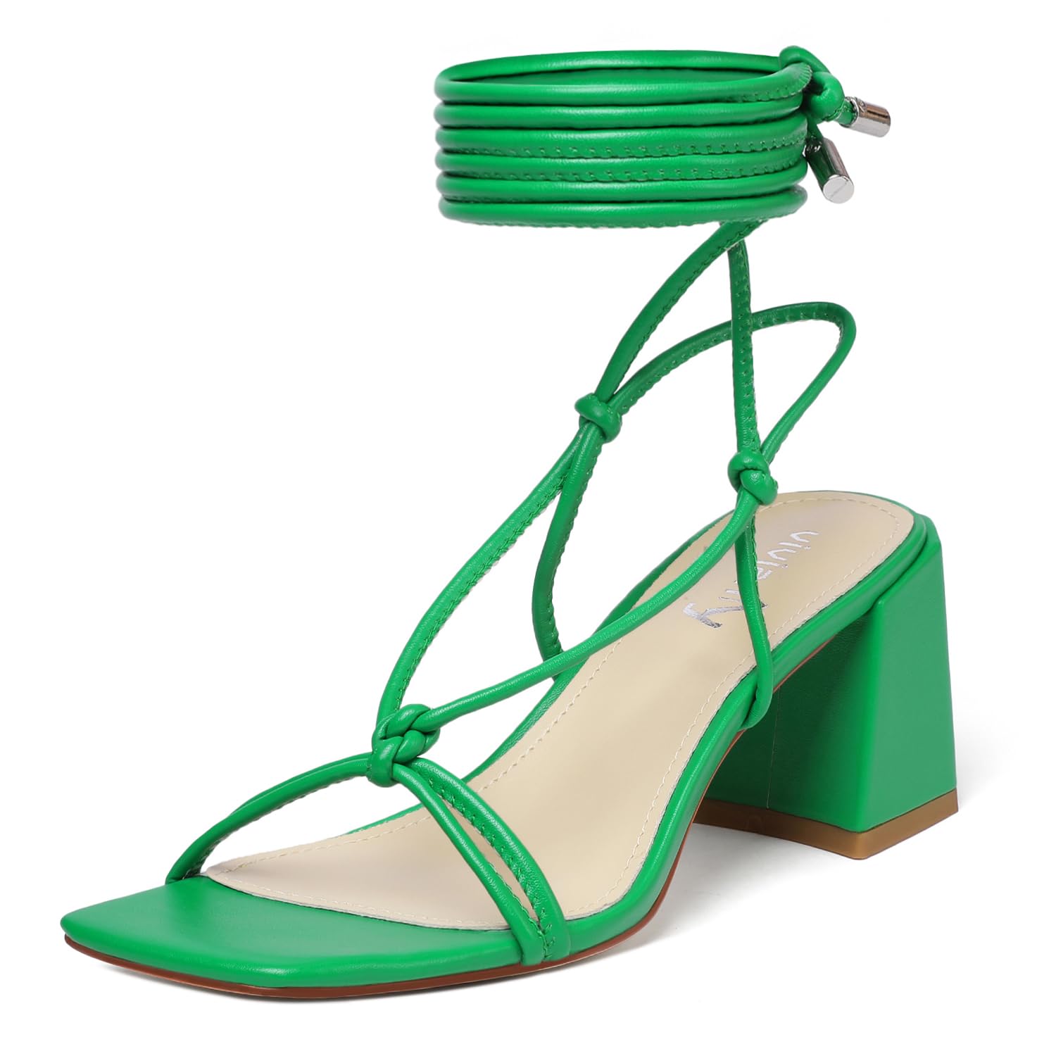 vivianly Women's Lace Up Chunky Heel Sandals Strappy Straps Ankle Wrap Heels