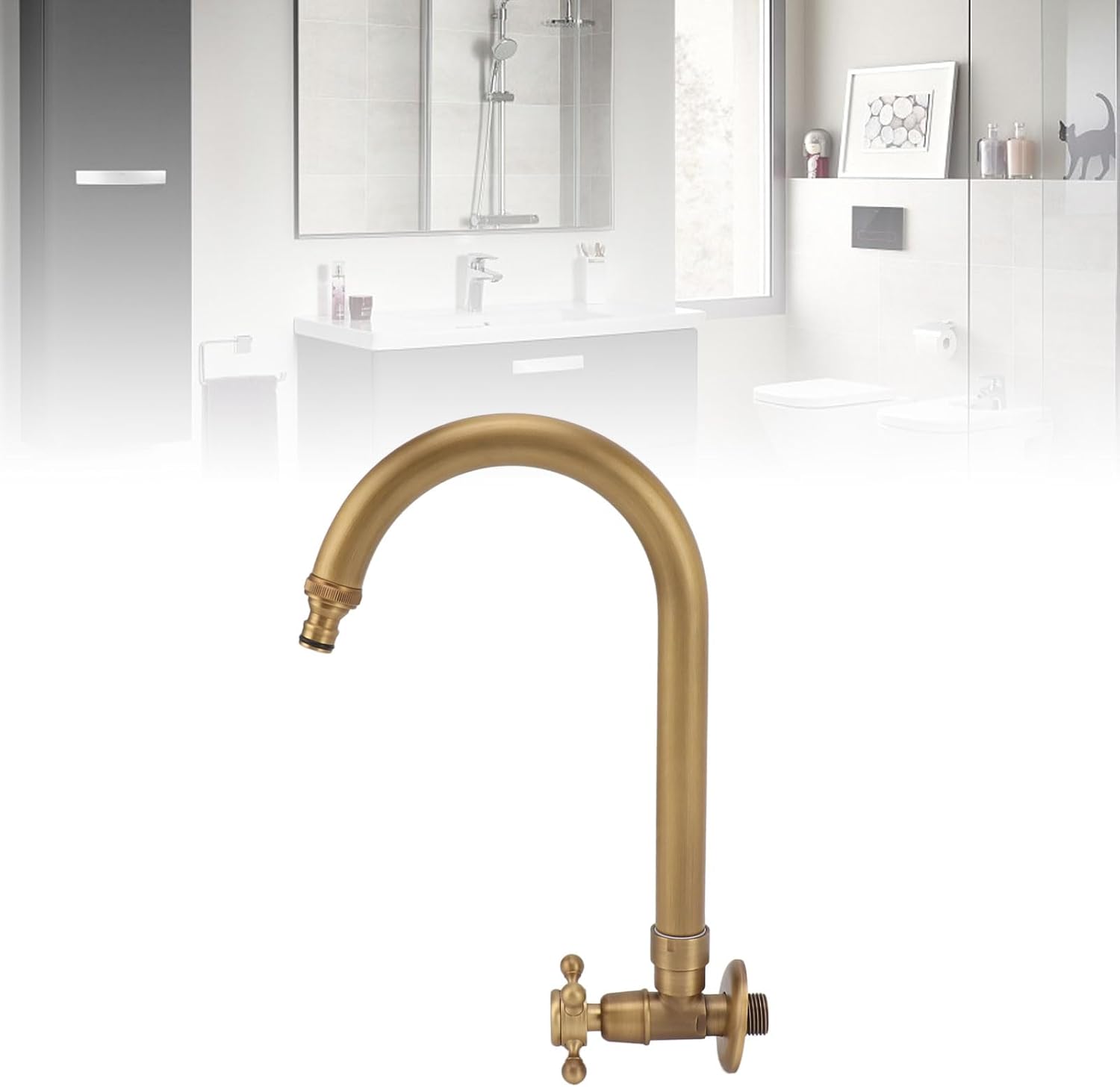 AYNEFY Cold Water Faucet, High Arc Wet Bar Sink Faucets Antique in Wall Frost Crack Prevention 360 Degree Rotation Single Tool for Kitchen Outdoor Garden and Bar (Thin Mouth)
