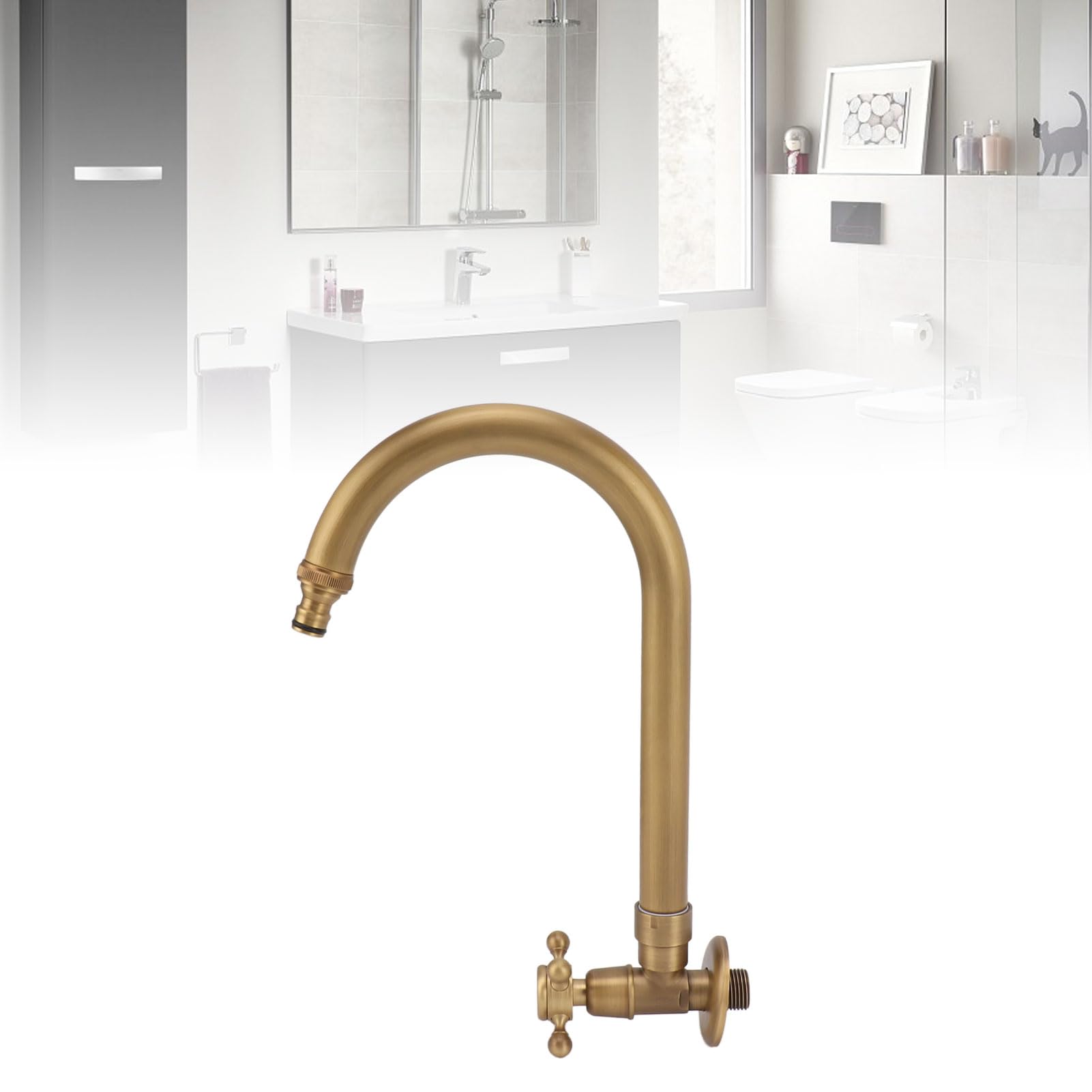 Grifo para Fregadero de Cocina Al Aire Libre, Rotación de 360 ​​Grados, Grifo para Jardín de Agua Fría, Antiguo en la Pared, Prevención de Grietas por Heladas, Cuello Flexible,