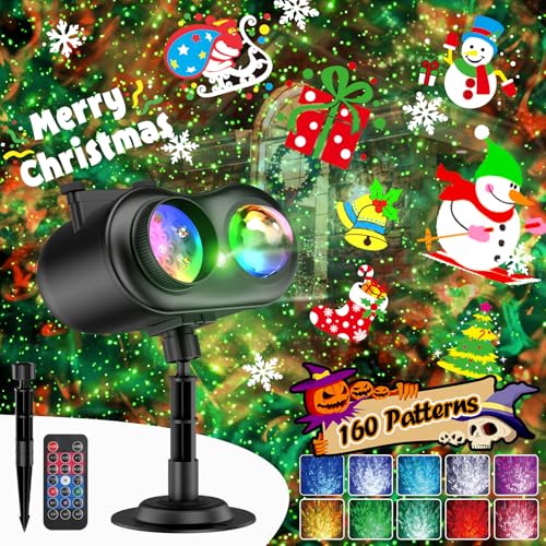 3 in 1 Christmas Projector Outdoor with Firefly & Ocean Wave Light, 160 HD Patterns Christmas Decor, 3D Dynamic Christmas Holiday Snowflake Projector Waterproof w/Timer for Outdoor Indoor Light Show