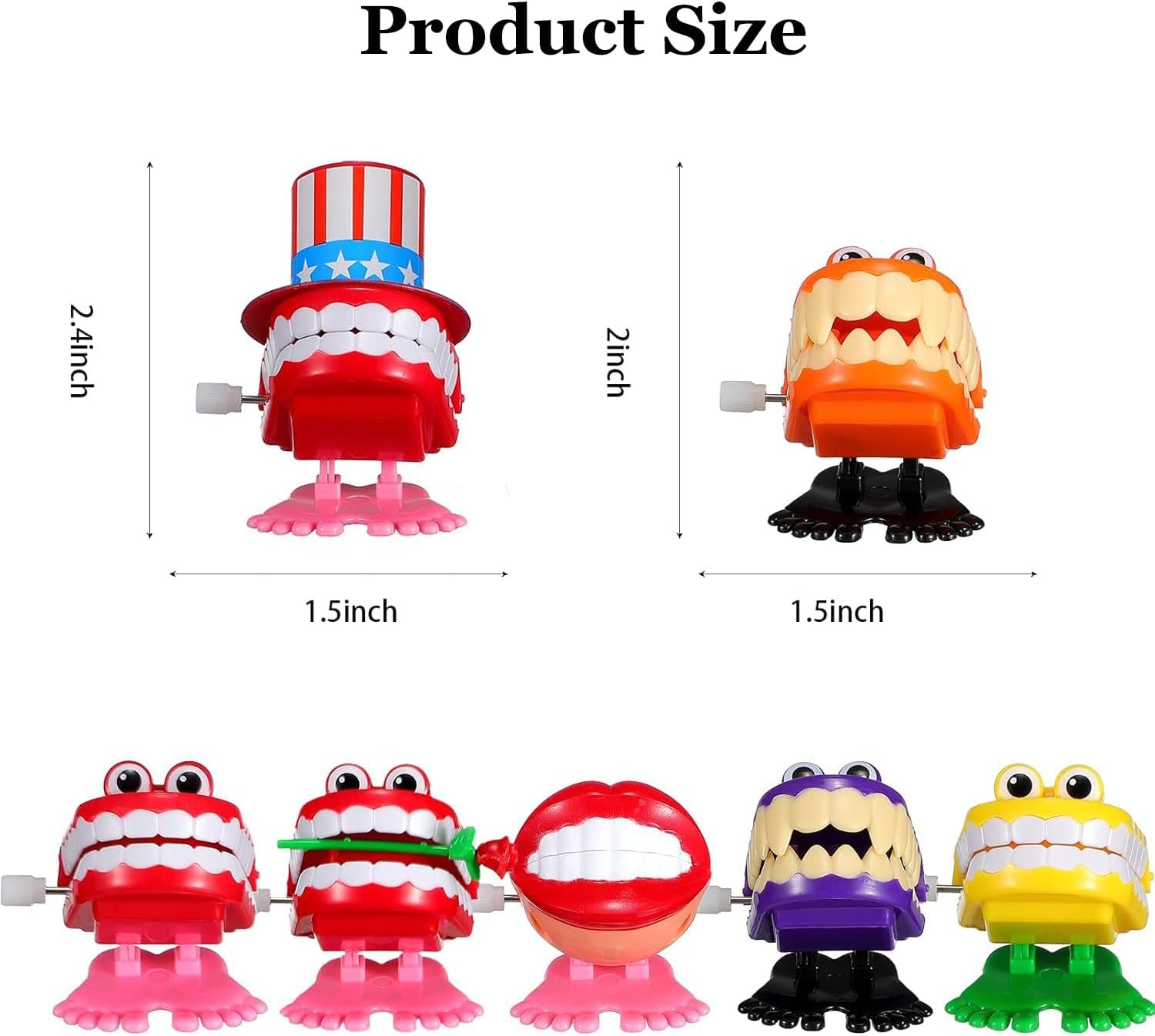 7 Pack Chattering Teeth Wind Up Toys, Chomping Teeth Toys Assortment, Mini Jumping Walking Clockwork Toys, Funny Novelty and Gag Gifts Practical Joke Toy Christmas Party Favor (Type A)