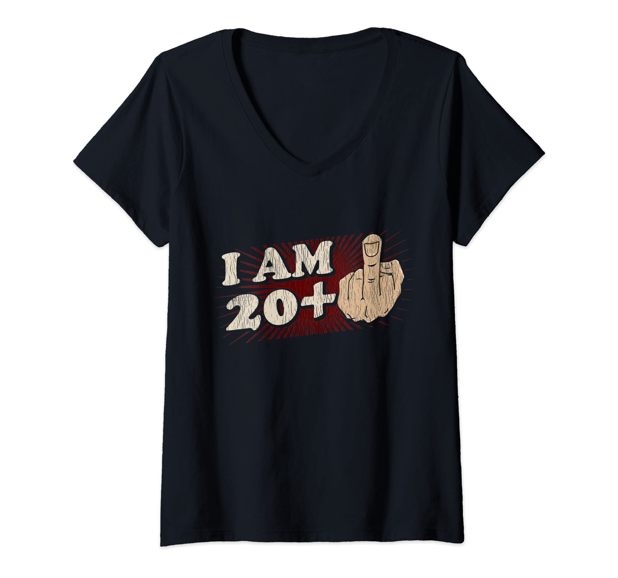 Womens I Am 20 Plus Middle Finger 21 Years Old Funny 21st Birthday V-Neck T-Shirt