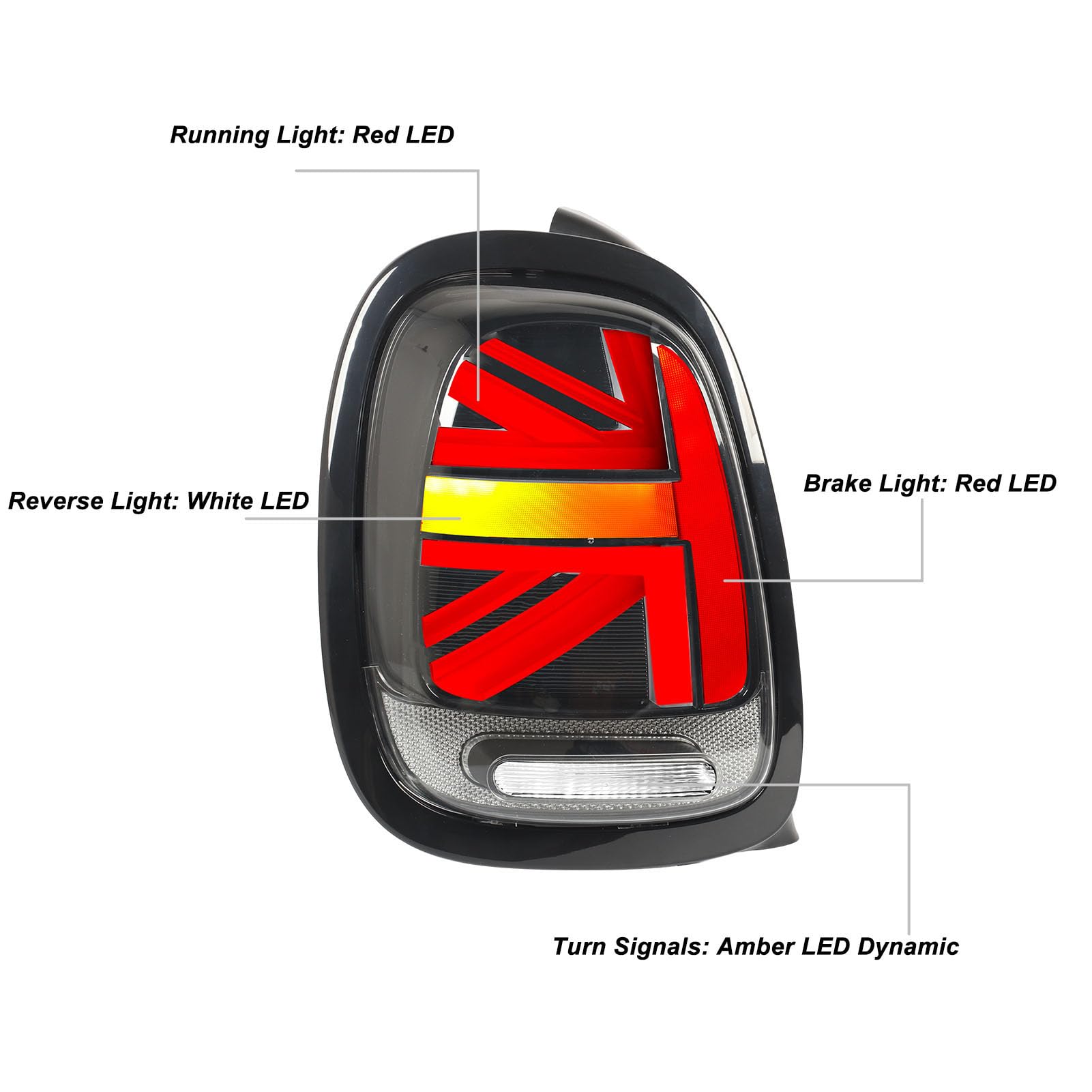 Tbest Luces Traseras LED Completas Union Jack, Señal de Secuencial, Actualización Plug and Play para Mini F55 F56 F57 S JCW Modelos 2014 a 2024 Marco Negro de Alto Brillo (blanco negro)