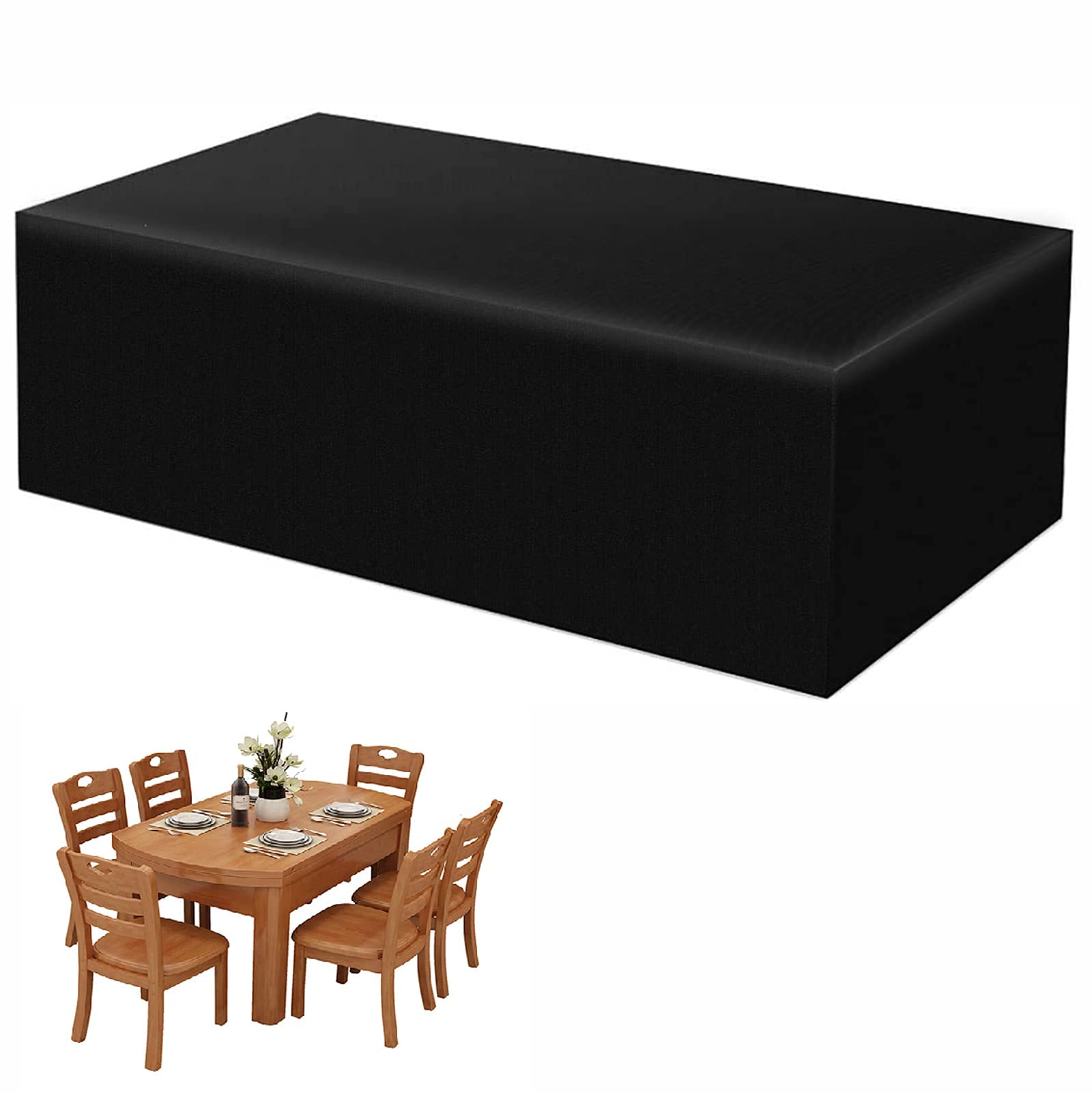 AXFZZRS Garden Furniture Covers, Rectangular Outdoor Table Cover Waterproof, Windproof, Anti-UV, Tear-Resistant 420D Oxford Outdoor Garden Table and Chair Cover - Black 200 x 80 x 85cm