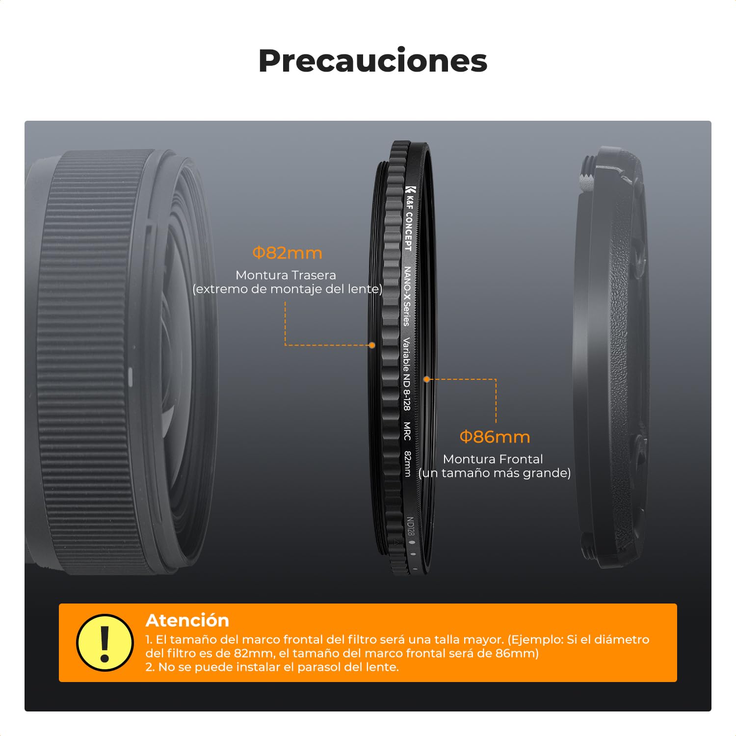 K&F CONCEPT Nano-Xcel ND8-128 Filtro Variable, 82mm Filtro Densidad Neutral ND8-128(3-7 Pasos) de Vidrio Óptico con 28 Capas Nano Revestimiento