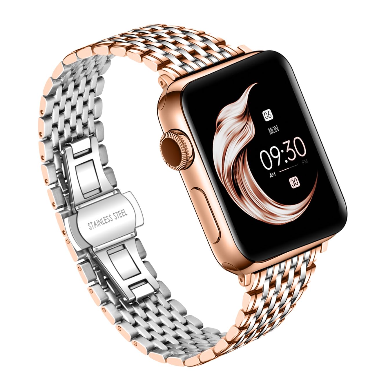 ABNUSR Stainles Steel Watch Bands for Apple Watch Series 10 9 8 7 6 5 4 3 2 1 SE Ultra Watch Strap fits 38mm/40mm/41mm/42mm/44mm/45mm/49mm Men Women
