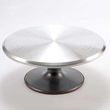 Rotating Cake Turntable, 14" Aluminum Revolving Cake Stand, Cake Spinner Display Tray Plate Tools Accessories for Baking Cupcakes, Pastries and Cake Decorations