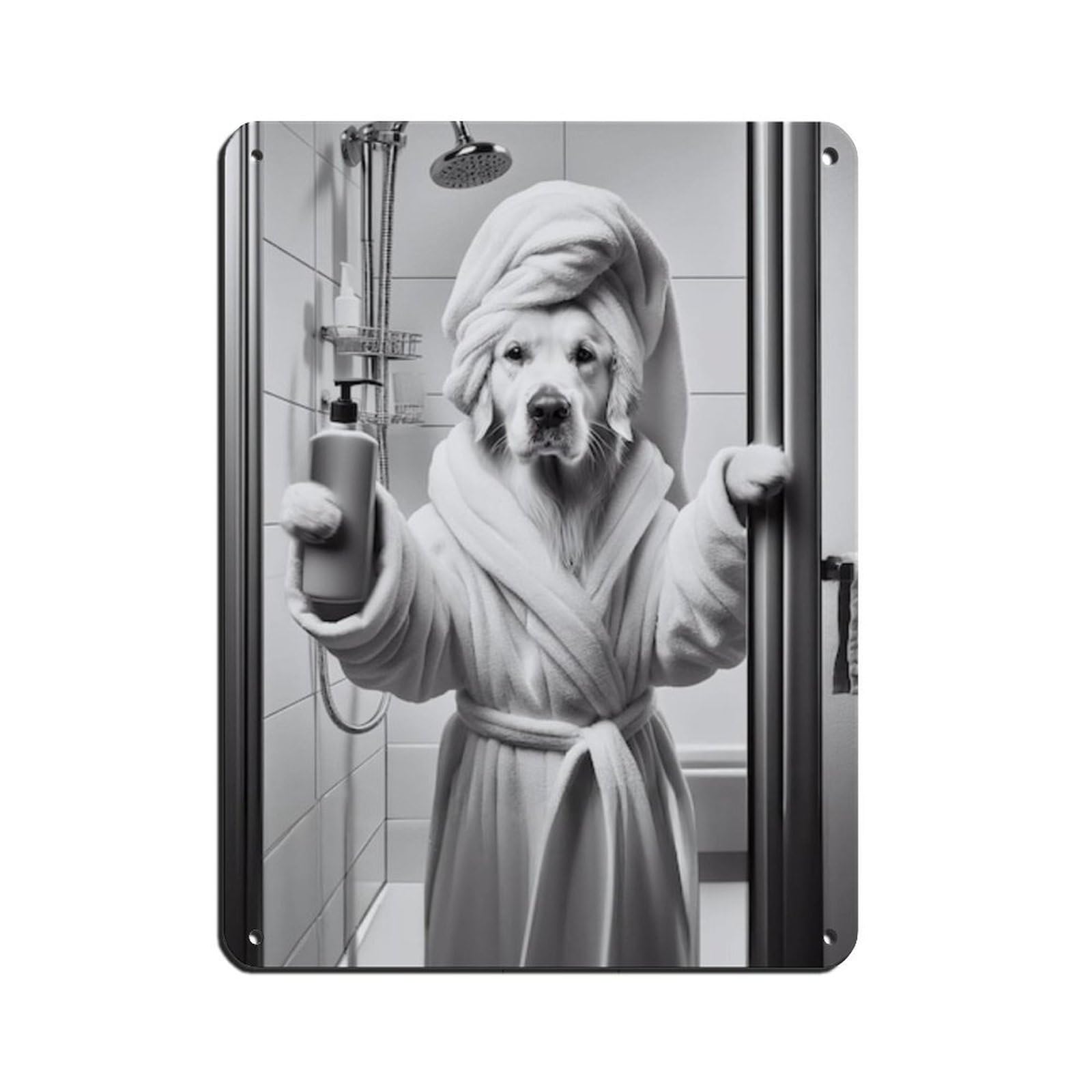 Lxwnze 30L X 40W Cm Golden Retriever Bathroom Art Poster Tin Sign Vintage Metal Pub Club Cafe Bar Home Wall Art Decoration Poster Retro 12X16inch(30X40cm)